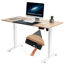 ERGOMASTER Electric Adjustable Standing Desk Home Office sit Stand Motor Height Adjustable Computer desks Table with Splice Tabletop for Working Gaming 55 x 28 inch, Nature Top + White Frame
