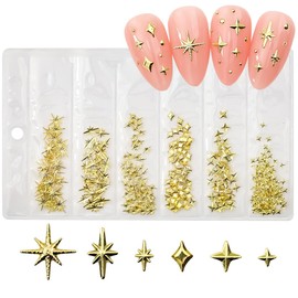 CUBLIVE 200Pcs Star Nail Charms for Nails Art 3D Gold Star Nail Charms Metallic Studs Rhinestones Star Nail Jewelry Decorations Manicure Supplies Accessories for DIY Craft (G200)