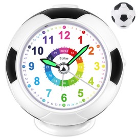 Edillas Wecker Kinder Jungen Mädchen,Wecker Geräuschlos Ohne Ticken fußball förmige Wecker mit Licht Schlummerfunktion Batteriebetriebene Wecker Schlafzimmer Nachttisch Tischplatte Tischuhr