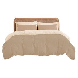 Ev Dekor Single Duvet Cover Set – Reversible Brushed Microfiber Bedding- Plain Dye Quilt Cover with Pillowcase - Mink/Cream