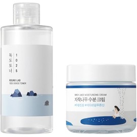 ROUND LAB 1025 Dokdo Toner 150ml+Birch Juice Cream 80ml Duo | Hydration Toner, Gentle Exfoliation, Soothing Cream for Acne Prone Skin, 48h-Lasting Moisture