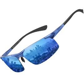 DUCO DC8277 Men's Polarised Sunglasses with Metal Frame and Carbon Fibre Glasses Legs UV400 CAT 3, Blue Frame Grey Temple Revo Blue Lens