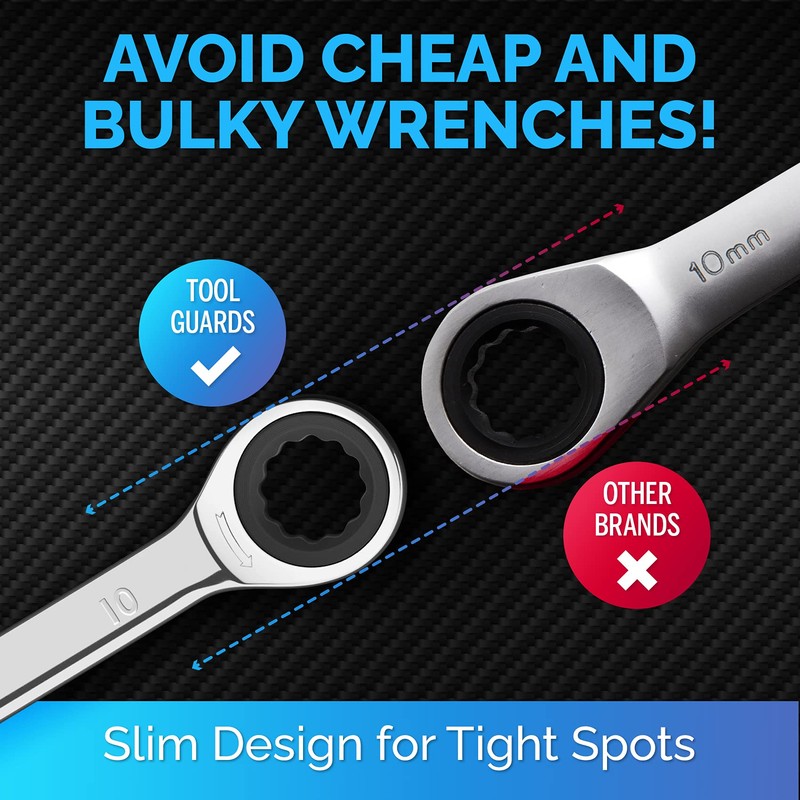 TOOLGUARDS 10mm Ratchet Wrench SLIM DESIGN 10mm Wrench