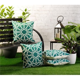 Red Rainbow 4 Pack Waterproof Garden Cushion Covers Boho Arrow design 18 inch x 18 inch 45 cm Square (Teal)