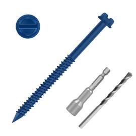 3/16" x 3-1/4" Blue Hex Head Concrete Screw Anchor Kit for Anchoring to Masonry, Block or Brick, 100 PCS
