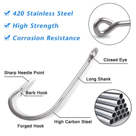 Saltwater Fishing J Hooks Kit,110pcs 34007 O'shaughnessy Forged Hooks Long Shank Stainless Steel J Fishing Hooks Set Trolling Sea Bass Fishhooks for Saltwater Freshwater