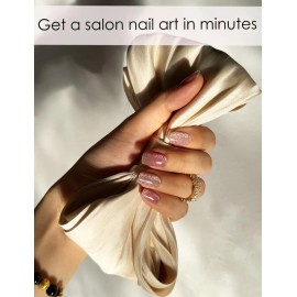 Wahrshei Semi Cured Gel Nail Strips, Nude Cat Eye Gradient 20pcs UV Gel Nails Sticker