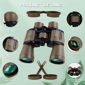 PISEZ 20X50 Binoculars for Adults High Powered with Low Light Vision，Large View Waterproof Binoculars for Bird Watching Hunting Concert Traveling Theater Opera Sightseeing