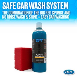 Optimum ONR and BRS - Big Red Sponge Car Cleaning Kit, 32 oz. No Rinse Wash and Shine and Car Wash Sponge for Detailing Cars, Trucks, Motorcycles, RV's and More