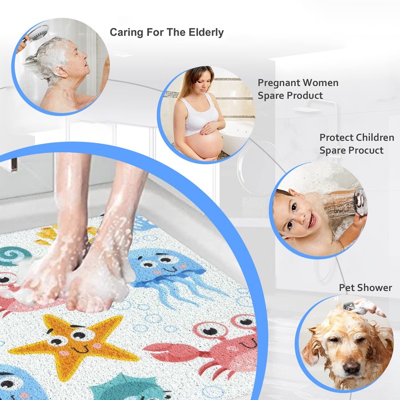 Non-Slip Shower Mats Square, Soft Comfort Textured PVC Loofah Bathroom