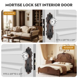 ToPToToo Mortise Lock Set for Interior Door, Antique Door Knobs with Lock and Skeleton Key, Vintage Door Handle Lock Replacement for Interior Doors, Oil Rubbed Bronze Finish