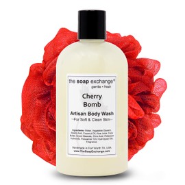 The Soap Exchange Body Wash - Cherry Bomb Scent - Hand Crafted 12 fl oz / 354 ml Natural Artisan Liquid Soap for Hand, Face & Body, Shower Gel, Cleanse, Moisturize, & Protect. Made in the USA.