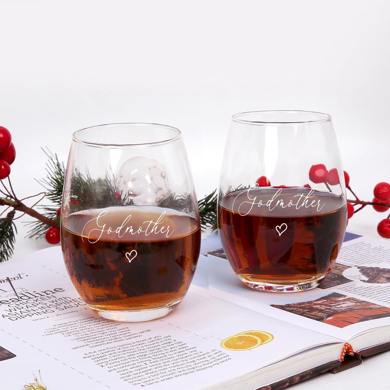 Jogskeor Godmother Gifts from Godchild 15oz Stemless Wine Glas, Mother's