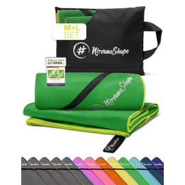 NirvanaShape Microfibre Towels, 140 x 70 cm + 120 x 60 cm, Lightweight, Compact Bath Towels, Sports Towels, Ideal for Travel, Fitness, Sauna, Set of 2