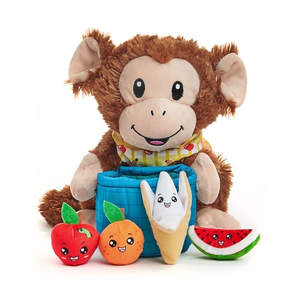 Cuddle Barn - Fruit Basket Barry | Animated Interactive Stuffed Animal Monkey Plush Toy Plays Apples and Bananas and Comes with Plush Fruit, 11"