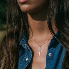 Brilove 925 Sterling Silver Dainty Cross Initial Necklace Cubic Zirconia Alphabet Pendant Jewelry Gifts for Women Letter T