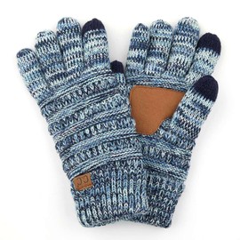 C.C Guantes unisex con forro interior antideslizante para pantalla táctil, Azul marino/flor y brillo, Talla única
