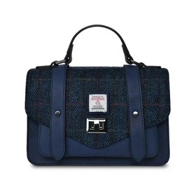Islander Harris Tweed Large Satchel, Navy Overcheck