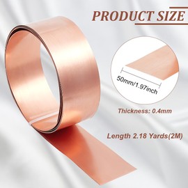 BENECREAT 6.56 FT Copper Sheet Roll, 2" Width 26 Ga, Unplated Pure Copper Strip Copper Flashing Metal Foil Plate for DIY Projects