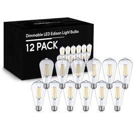 TORCHSTAR 12-Pack ST64 LED Bulb Dimmable, LED Vintage Edison Light Bulbs, 75W Equivalent, 7W 800Lumens Antique LED Filament Bulbs, Soft White 2700K, E26/E27 Base, UL Listed, Clear Glass