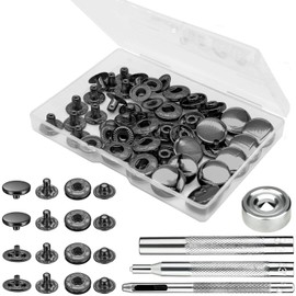 Metal Snaps Buttons, 48 Pcs Snap Buttons for Sewing, Heavy Duty Snap Fasteners for Clothing, Shoes, Jeans, Denim Jackets, Bags (Black)