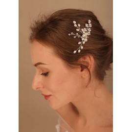 Deniferymakeup 1PCS Pearl Bridal Hair Pins Silver Crystal Bride Hair Piece Wedding Hair Accessories for Women and Girls