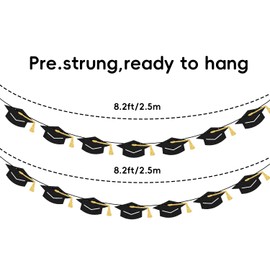 Graduation Cap Banner 2025 – Black Glitter Grad Cap Garland for Graduate Decorations 2025, Grad Party Banner for High School or College Graduate Decor, Graduation Banner Class of 2025 Supplies