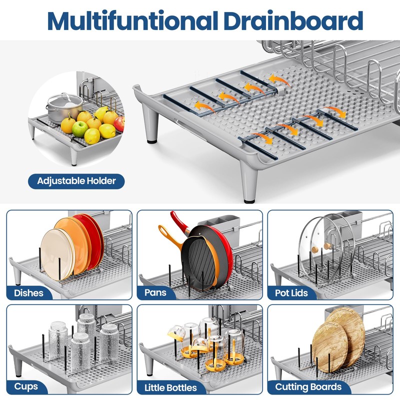TOOLF Expandable Dish Rack, Dish Drying Rack for Kitchen Counter,