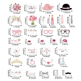 32Pcs Pink Photo Booth Props, BetterJonny Fun Party Photo Props for Wedding, Bride to Be, Engagement, Bachelorette, Hen Party Supplies