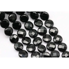 Unbranded Black Onyx Faceted Coin Discs Beads Size 8mm 10mm 12mm 15.5" Strand - 10mm