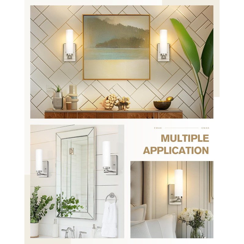 Emak Brushed Nickel Wall Sconces, 2 Light Bathroom Light Fixtures