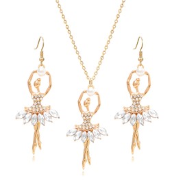 WCRAZYE Ballerina Ballet Earrings Necklace Sets for Women Fashion Crystal Ballerina Dance Necklaces Dancer Recital Birthday Gifts (White)