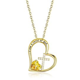 BAOWING Birthstone Cross Necklace for Little Girls Baptism First Communion Gifts Easter Birthday Christmas Gifts Kids Girls Jewelry for Goddaughter Godchild Teens Women 14K Gold Plated November