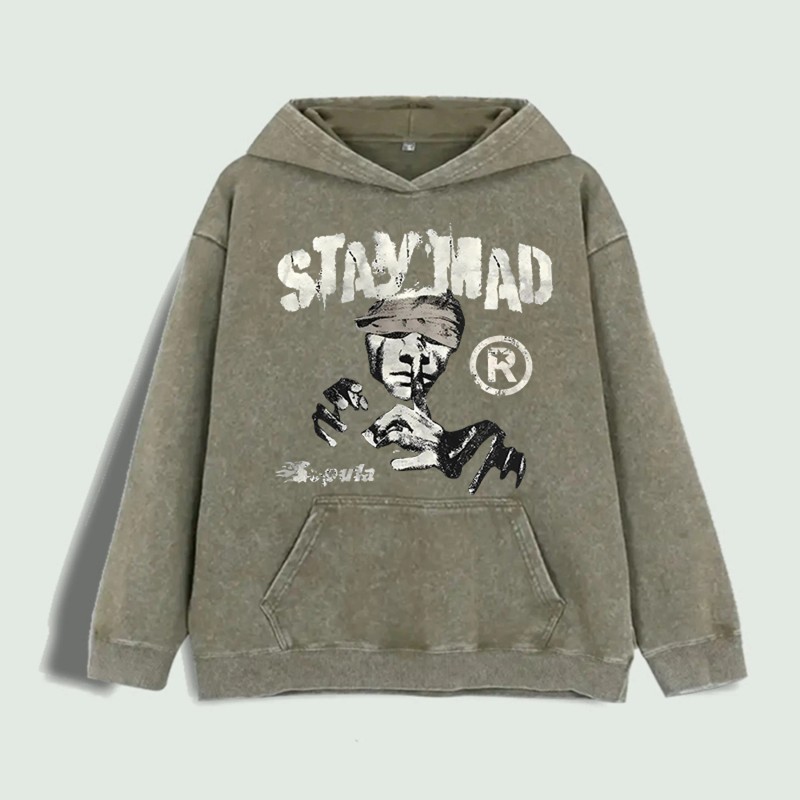 Stay Mad Graphic Hoodie 100% Cotton US Warehouse 6 ColorsColor: