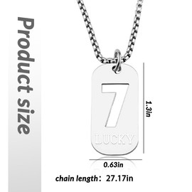 Number Necklace for Men Brother Boyfriend Father 7 Necklace Number 7 Pendant Dog Tag Necklaces for Teammates Birthday Christmas Good Lucky Gifts Stainless Steel Lucky Charm Necklaces Silver