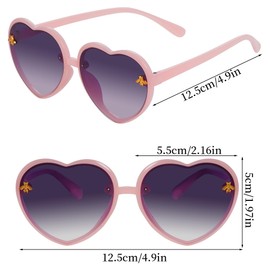 obmwang 2 PCS Kids Heart Shaped Sunglasses Cute Bee Glasses with Strap for Girls Boys Age 3-10 UV400 Protection Outdoor Beach