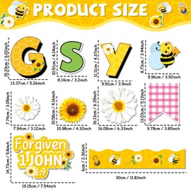 gisgfim Christian Bulletin Board Decorations Bee Sunflower Paper Cutouts God Says You are Inspirational Classroom Decor Religious Bulletin Board Set for Sunday School Church Wall Decor Supplies