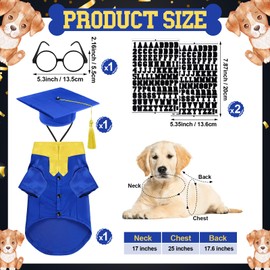 Huhumy 5 Pcs Dog Graduation Costume Set Include 2025 Pet Graduation Gown with Stole Puppy Grad Cap Lensless Glasses DIY Letter Stickers for Dogs Cats Holiday Costume Accessory(Blue Yellow,L)