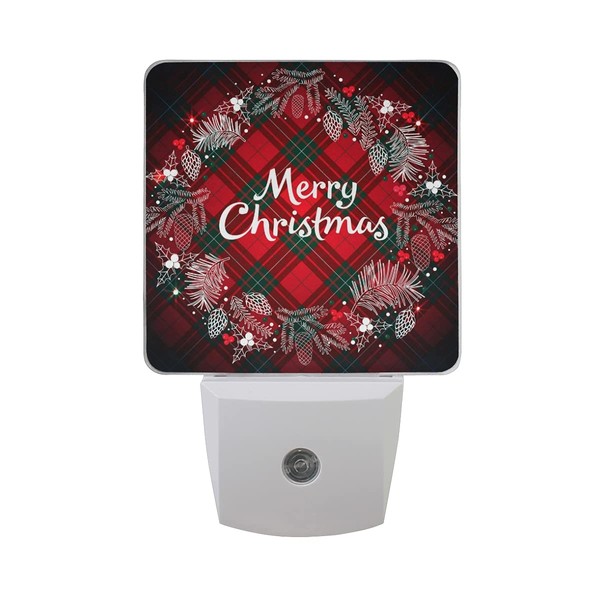 Christmas Night Light, Christmas Monogram Wreath Tartan Plaid Night Light