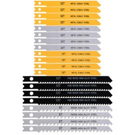 20 PCS U-Shank Jig Saw Blade Set Assortment for Wood Universal Jig Saw Blade Set for Wood Plastic and Metal Cutting Jigsaw Blades Fit Vast Majority U Shank Jigsaws, 6T 10T 18T 24T 32T