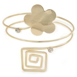 Gold Tone Flower And Square Crystal Upper Arm/Armlet Bracelet - 26cm L