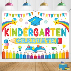 iPartycool Kindergarten Graduation Banner, 72x44 Inch Kindergarten Graduation Backdrop, Kinder Graduation Backdrop Banner for Preschool Kindergarten Graduation Decorations Class of 2024 White