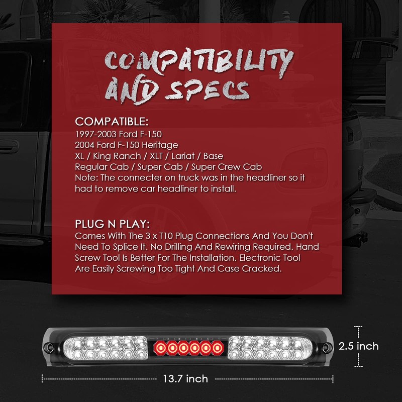 3rd Third Brake Light LED Compatible with Ford 1997 1998