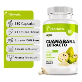 Guanábana Extracto 100% Puro Bioherb 180 Capsulas De 500mg