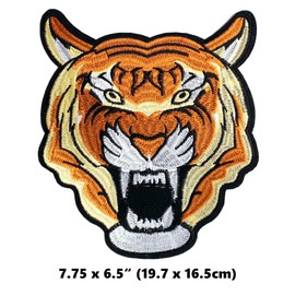 LOCOMO Large Tiger Roaring Head Iron On Patch Sew On Patch Embroidered Embroidery Bengal DIY Applique Motif for Kid Adult Men Clothing Jacket Backpack Decoration