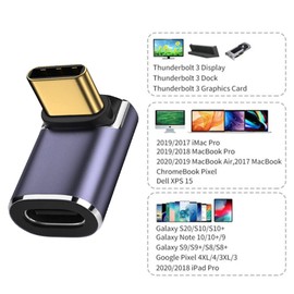 NFHK 40Gbps USB4 Type C Male to Female 90 Degree Up Down Angled 100W Power Data 8K Video Adapter for Laptop Phone