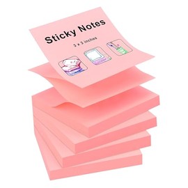 ZCZN 400 hojas de notas adhesivas emergentes, 3 x 3 pulgadas, 4 blocs de notas autoadhesivas de colores brillantes, 100 hojasbloc, rosa               
