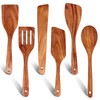 6 Pcs Best Flat Wood Spatula Set Teak Wooden Spoon