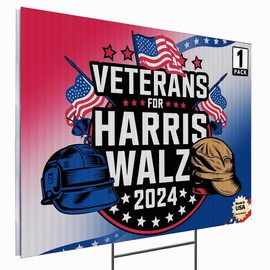 24"x18" 'Veterans for Harris Walz 2024' Yard Sign with Stakes, Double Sided Political Yard Sign for Democratic Party (Design 1)