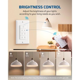 DEWENWILS Wireless Dimmer Switch, Electrical Light Switch, Remote Control Dimmer, Tungsten 400W, Dimmable LED 150W, Adjustable Brightness Button, Needs Neutral Wire, No Hub Required, ETL Listed